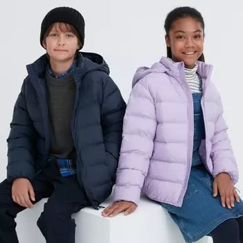 Куртка Uniqlo детская водоотталкивающая стеганая с капюшоном, темно-синий