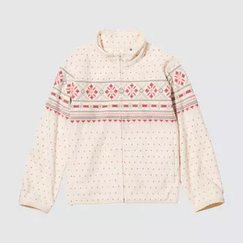 Куртка Uniqlo на молнии из флиса с принтом, светло-бежевый