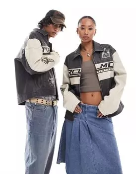 Куртка унисекс Reclaimed Vintage с автоспортивным дизайном под кожу