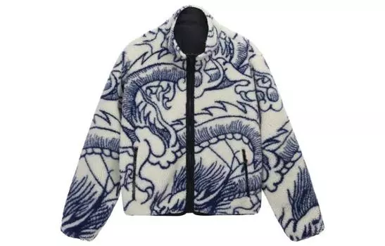 Куртка унисекс Stussy Dragon Sherpa с принтом, чёрный / оранжевый / синий
