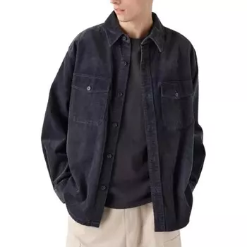 Вельветовая рубашка с длинным рукавом Uniqlo, 08 темно-серый