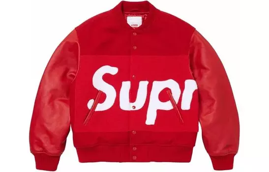 Куртка университетская из синели с большим логотипом, красная Supreme, красный