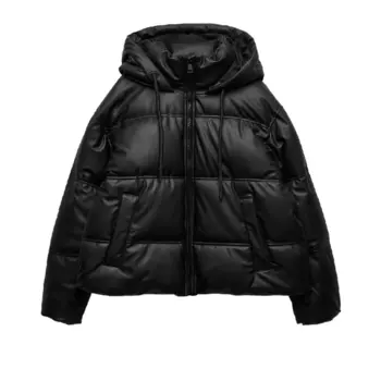 Куртка утепленная Zara Short faux leather, черный