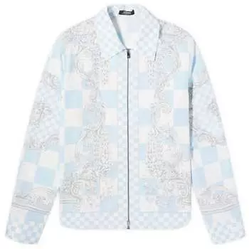 Куртка Versace Checkerboard Medusa Print Zip Blouson, цвет Pastel Blue White Silver