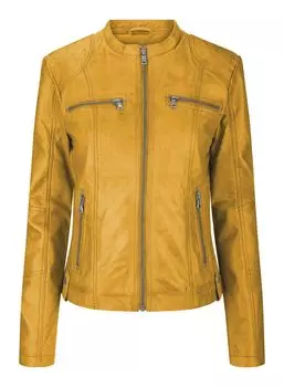 Куртка в байкерском стиле из натуральной кожи Slim Fit с мягкой молнией TruClothing, желтый