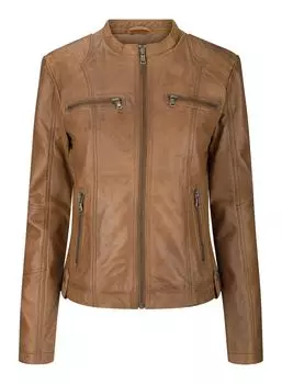 Куртка в байкерском стиле из натуральной кожи Slim Fit с мягкой молнией TruClothing, цвет timber