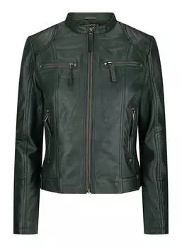 Куртка в байкерском стиле из натуральной кожи Slim Fit с мягкой молнией TruClothing, оливково-зеленый