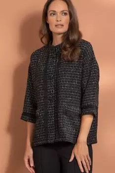 Куртка в блестящую клетку с кружевной отделкой Klass., черный