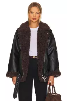 Куртка WeWoreWhat Oversized Sherpa Moto, цвет Black & Umber