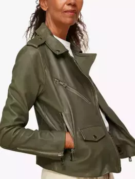 Куртка Whistles Agnes Leather Biker, хаки