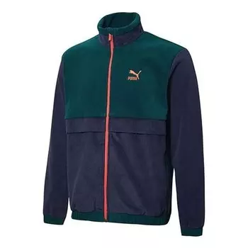 Куртка winter retro polar fleece splicing colorblock stand collar logo jacket blue Puma, бежевый