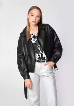 Куртка WITTCHEN из искусственной кожи "Современная классика", без капюшона, женская куртка oversize из экокожи WITTCHEN, черный