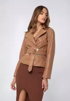 Куртка WITTCHEN из искусственной кожи "Современная классика", без капюшона, куртка WITTCHEN Ramones из эко-кожи с небольшим карманом и поясом, коричневый