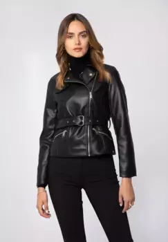 Куртка WITTCHEN из искусственной кожи "Современная классика", без капюшона, куртка WITTCHEN Ramones из эко-кожи с небольшим карманом и поясом, черный
