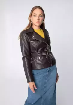 Куртка WITTCHEN из искусственной кожи "Современная классика", без капюшона, куртка WITTCHEN Ramones из эко-кожи с небольшим карманом и поясом, коричневый