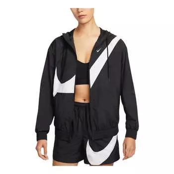 Куртка (WMNS) Nike Sportswear Classic Loose UV Protection Full Zip Logo Jacket Asia Sizing 'Black White', черный