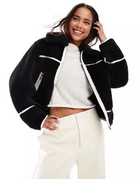 Куртка водителя грузовика borg contrast черного цвета Miss Selfridge