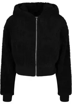 Куртка всепогодная URBAN CLASSICS " Urban Classics Women's Ladies Short Oversized Sherpa Jacket" (1 шт.), с капюшоном, черный
