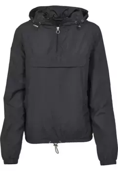 Куртка всепогодная URBAN CLASSICS " Urban Classics Women's Girls Basic Pullover Jacket" (1 шт.), с капюшоном, черный