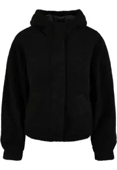 Куртка всепогодная URBAN CLASSICS " Urban Classics Women's Ladies Short Sherpa Jacket" (1 шт.), с капюшоном, черный
