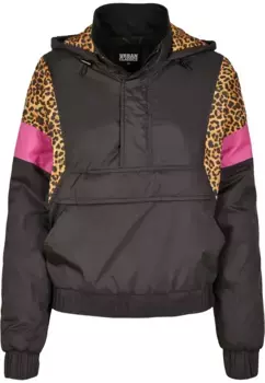 Куртка всепогодная URBAN CLASSICS " Urban Classics Women's Ladies AOP Mixed Pullover Jacket" (1 шт.), с капюшоном, черный