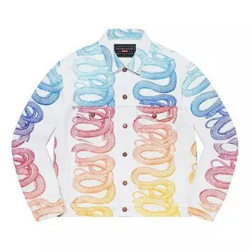Куртка x hysteric glamour snake denim trucker jacket 'white blue pink yellow' Supreme, белый