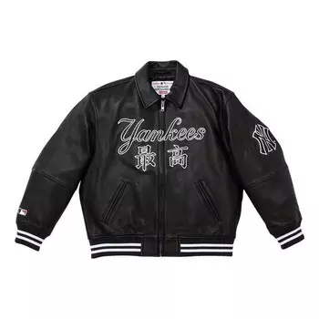 Куртка x new york yankees kanji leather varsity jacket 'black white' Supreme, черный