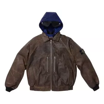 Куртка x stone island fw23 week10 leather bomber jacket 'brown' Supreme, коричневый