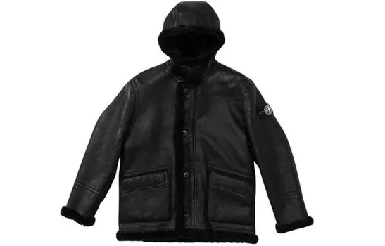 Куртка x stone island hand-painted hooded shearling jacket 'black' Supreme, черный
