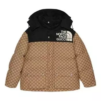 Куртка x the north face gg monogram padded coat 'beige ebony black' Gucci, бежевый