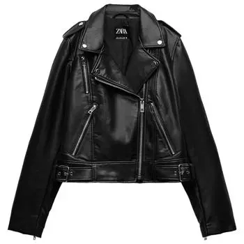 Куртка Zara Faux Leather, черный