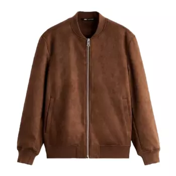 Куртка Zara Faux Suede Bomber, коричневый