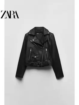 Куртка Zara из искусственной кожи, черный