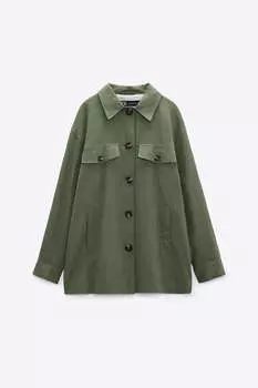 Куртка Zara Linen Blend Basic, хаки