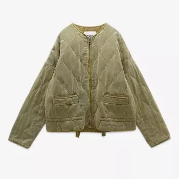Куртка Zara Quilted With Pockets, зеленый