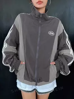 Куртка Женская, буквы, узор, колор блок Dazy, серый