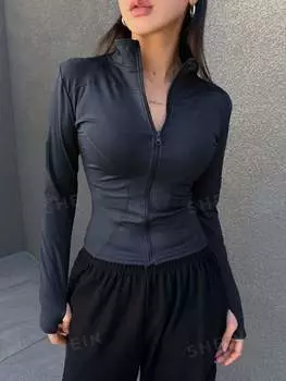 Куртка женская Dazy с молнией спереди и длинными рукавами, темно-синий