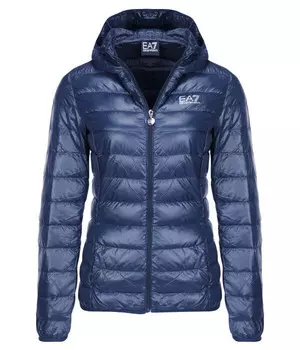 Куртка женская Ea7 глянцевая с капюшоном, синий