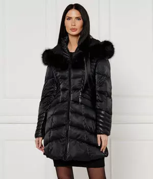 Куртка женская Guess Jeans с капюшоном с меховой отделкой, черный