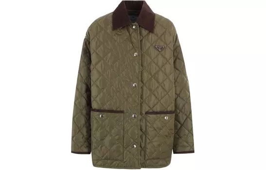 Куртка женская Prada с меховым воротником, зеленый / коричневый