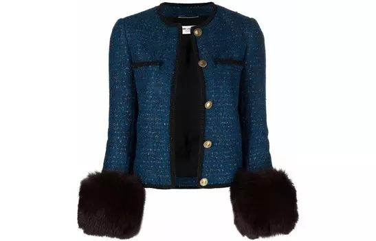 Куртка женская Saint Laurent с мехом на рукавах, синий