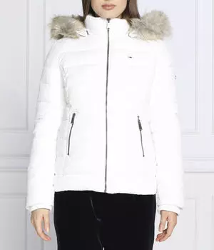 Куртка женская Tommy Jeans облегающего кроя с мехом на капюшонею, белый