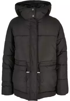 Куртка зимняя URBAN CLASSICS " Urban Classics Women's Ladies Waisted Puffer Jacket" (1 шт.), с капюшоном, черный