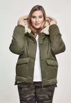 Куртка зимняя URBAN CLASSICS " Urban Classics Women's Ladies Sherpa Hooded Jacket" (1 шт.), с капюшоном, оливковый