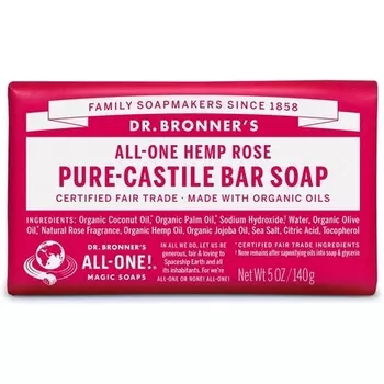 Кусковое мыло Dr Bronner'S 3-в-1 "Чистая кастильская роза", 140 г, Dr. Bronner'S