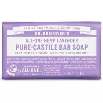 Кусковое мыло Dr Bronner'S Lavender Pure-Castile с органическими маслами для лица, тела и волос Сертифицировано по справедливой торговле и подходит для веганов, батончик 140 г, Dr. Bronner'S