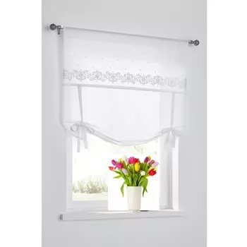 Kutti Jolie Римская штора с петлями, полупрозрачная, стиль кантри, романтическая вышивка, размер ширина 120 см х высота 100 см, белый