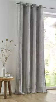 Kutti Raya непрозрачная серая штора с серебряными люверсами, слегка затемняющаяся, полосатая, декоративная строчка кремово-белого цвета, легко чистится, ширина 135 см х высота 245 см (1 шт.), серый