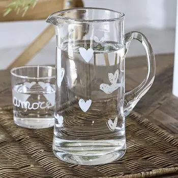 Кувшин из дутого стекла с шелкографией - обивка Hearts Simple Day