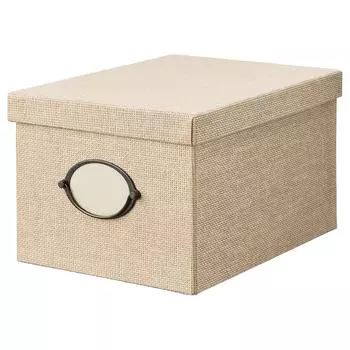 KVARNVIK КВАРНВИК Коробка с крышкой, бежевый, 25x35x20 см IKEA